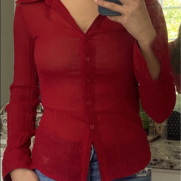 ANXIETY Long Sleeve Button Up Red Shirt Size Small - Picture 2 of 4